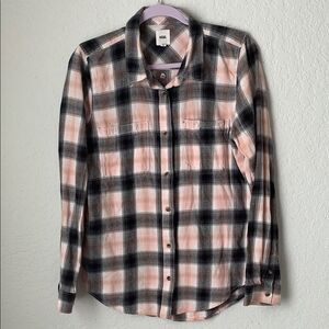 Vans Pink Black Checkered Flannel Women’s Shirt Long Sleeve Pockets  Size L